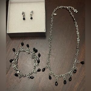 Brighton black stone drop scroll earrings, necklace & bracelet set.